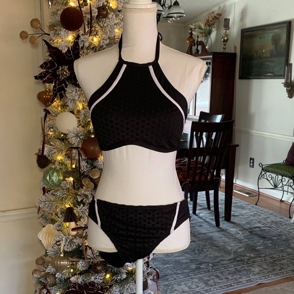 Kenneth Cole New York Black and White Halter Bikini